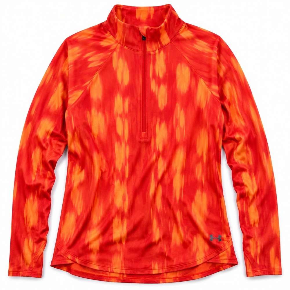 Under Armour ColdGear Womens L 1/4 Zip Pullover Orange Pink Fitted Running